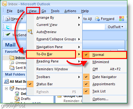 Панель дел Outlook 2007 — настроить вид на обычный