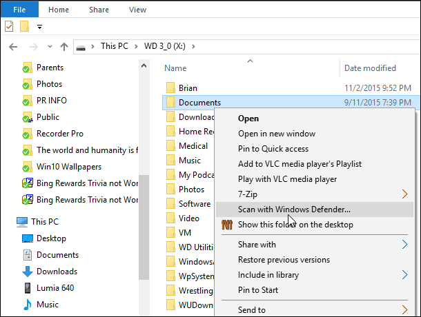 Сканирование файлов и папок на наличие вредоносных программ с помощью Защитника Windows 10