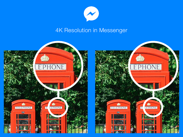 Пользователи Facebook Messenger в некоторых странах теперь могут отправлять и получать фотографии с разрешением 4K.