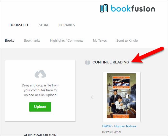 Раздел «Продолжить чтение» в вашей библиотеке BookFusion