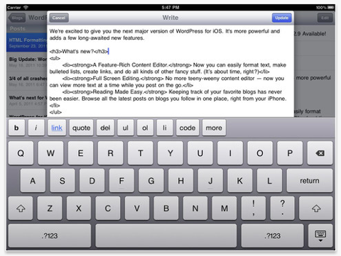 приложение Wordpress для iPad