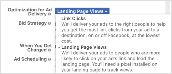 Оптимизируйте показ рекламы в Facebook для просмотров целевой страницы.