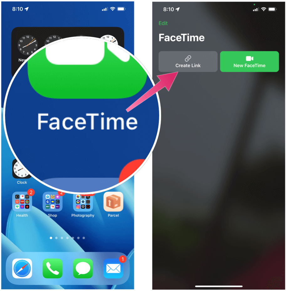 Отправить приглашение в чат FaceTime FaceTime Создать ссылку