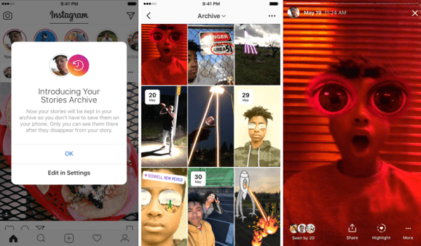 Новый архив историй Instagram автоматически сохраняет истекшие истории в личной части профиля.