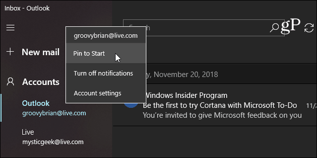Pin Email Windows 10 Start Mail приложение