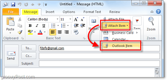 прикрепить элемент Outlook к электронному письму