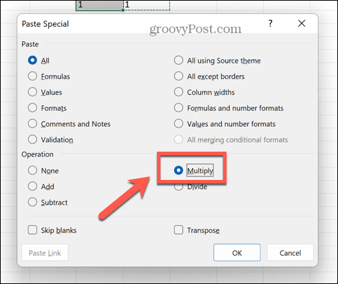 Excel вставить специальное умножение