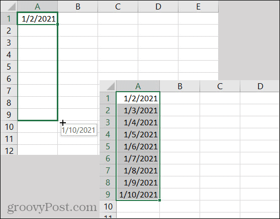 Даты автозаполнения Excel