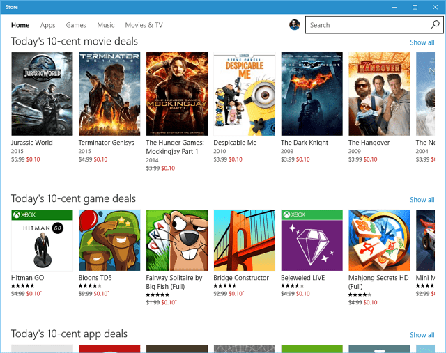 Магазин Windows 10 центов