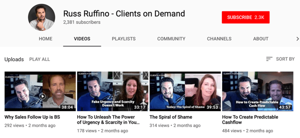 Способы использования онлайн-видео для предприятий B2B, пример канала YouTube с интервью с Рассом Руффино
