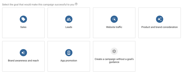Как настроить рекламную кампанию на YouTube, шаг 4, выбрать цель рекламы на YouTube, варианты целей кампании