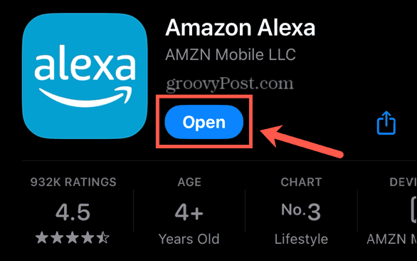 кнопка открытия приложения Alexa