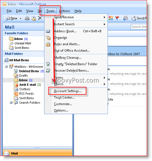 Добавить почтовый ящик в Outlook 2007:: groovyPost.com