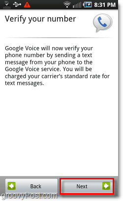 Google Voice на Android Mobile Config Проверочный номер