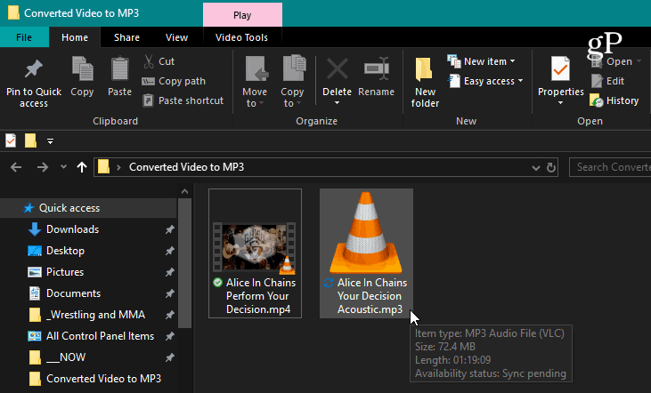 Законченный преобразованный файл VLC