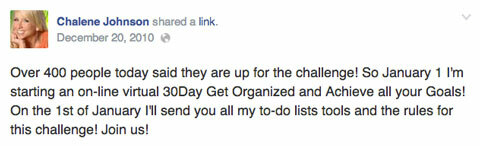 пост на фейсбуке с 30-дневным вызовом chalene johnson
