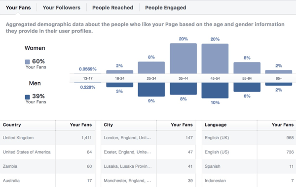Демографические данные аудитории Facebook Insights.