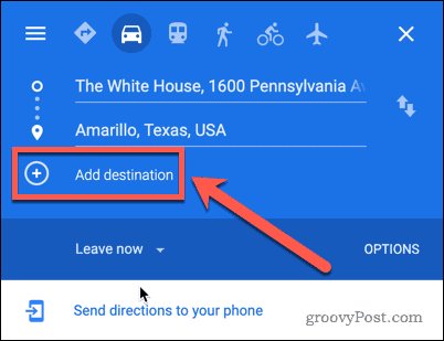 Кнопка добавления пункта назначения на Google Карты