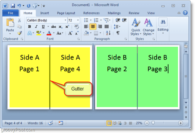 Снимок экрана Micosoft Word 2010 при создании буклета в Microsoft Word 2010 может быть немного сложнее, но эта схема должна помочь