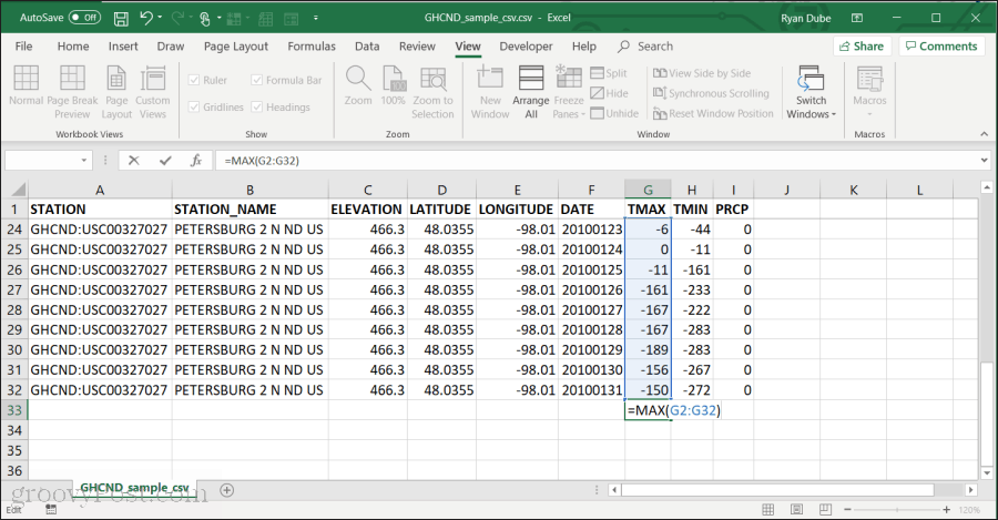 Использование функции MAX в Excel
