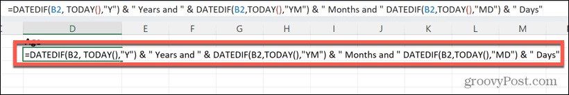 Excel полные годы месяцы даты формула