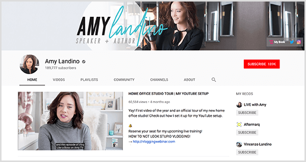 AmyTV - это новый канал YouTube Эми Ландино. На странице канала есть фотографии Эми и видео, которое она использовала для запуска своего канала с ребрендингом.