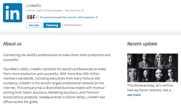 Проверяйте свое изображение, О нас и обновления на странице своей компании в LinkedIn.