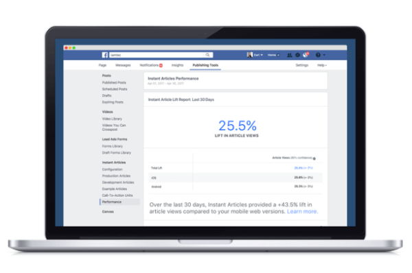 Facebook представил новый инструмент аналитики, который сравнивает эффективность контента, опубликованного через платформу мгновенных статей Facebook, по сравнению с другими аналогами в мобильной сети.