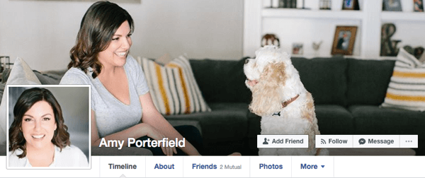 Эми Портерфилд использует случайные изображения для своего личного профиля в Facebook, которые по-прежнему будут работать в бизнес-контексте.