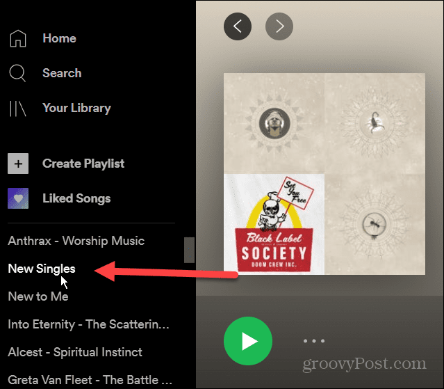 выберите плейлист Spotify Desktop