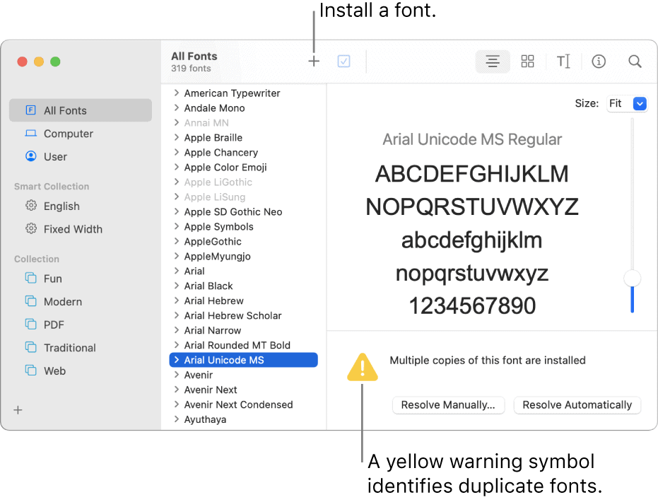 Предупреждение о желтом шрифте Mac