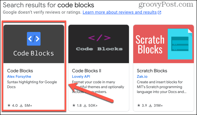 Надстройка для блоков кода Google Docs