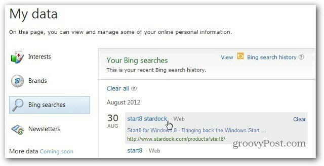 История поисков Bing