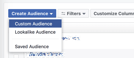 Создайте индивидуальную аудиторию в Facebook Ads Manager.