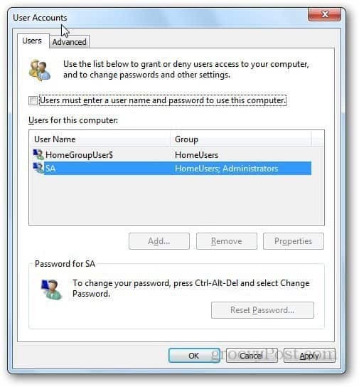Вход в Windows 7 автоматически 1