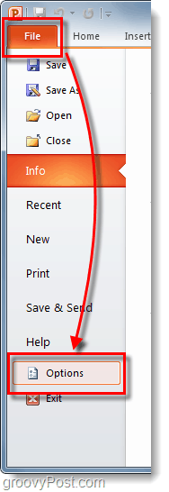 Параметры ленты файлов PowerPoint 2010