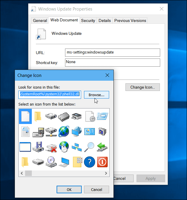 Windows 10: создание рабочего стола или запуск ярлыка для Центра обновления Windows