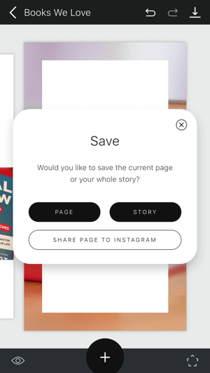 Создайте шаг 11 разворачиваемой истории Instagram, показывающий варианты сохранения истории.