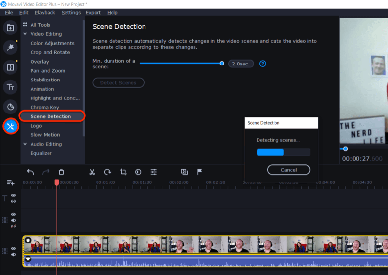 получить доступ к функции обнаружения сцены в Movavi Video Editor Plus