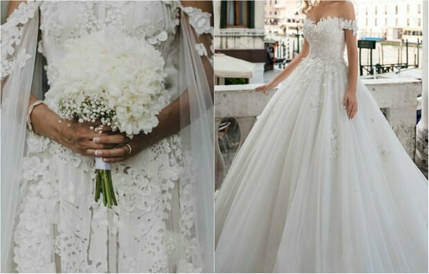Цветочное модельное свадебное платье