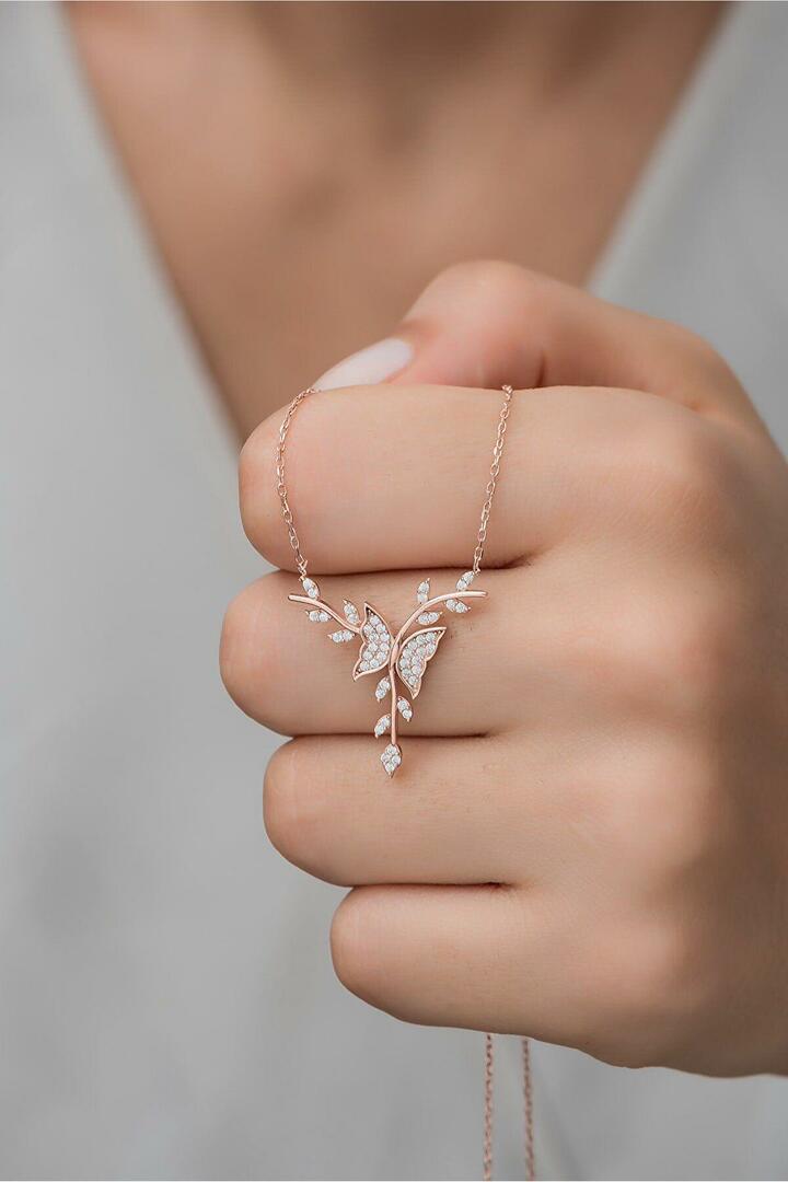 NEREZE 925 Ожерелье с бабочкой из розового серебра
