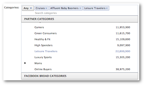 категории партнеров facebook выбрать