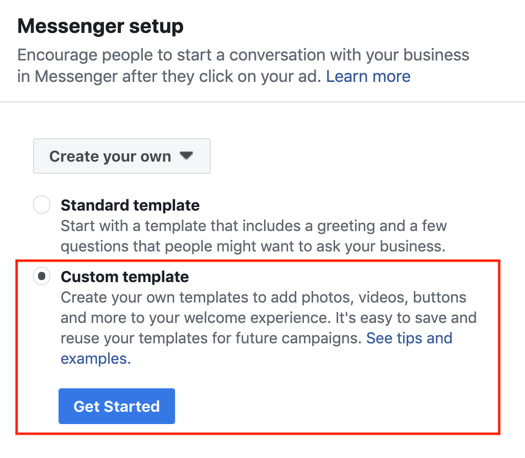 Facebook Click to Messenger Ads, шаг 3.