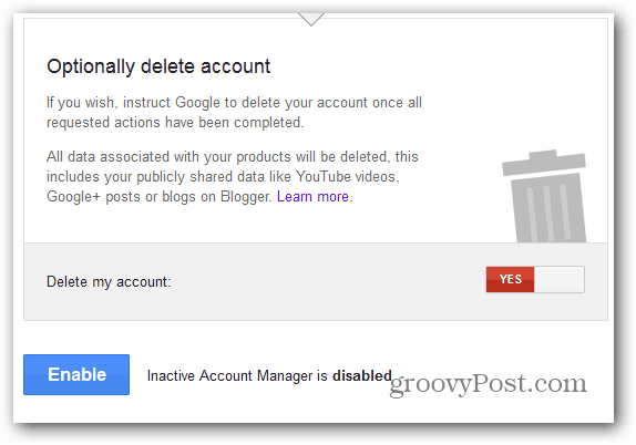 Google Inactive Account Manager разрешить удаление