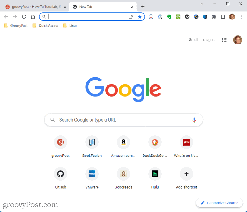Страница новой вкладки по умолчанию в Chrome