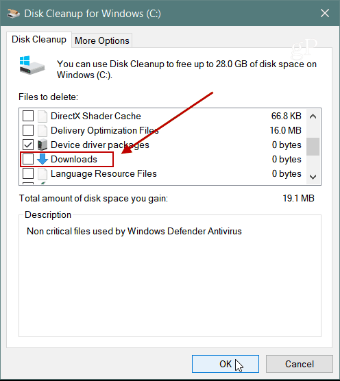 Загрузки Очистка диска Windows 10 1809