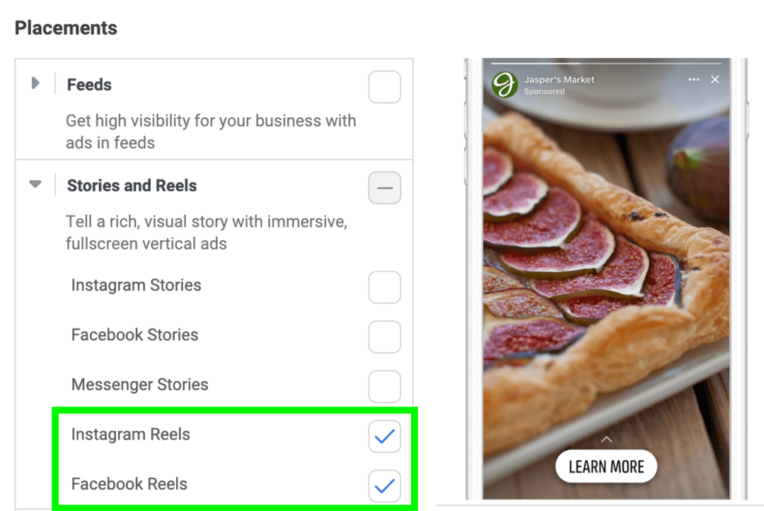 изображение рекламных мест Stories и Reels в Meta Ads Manager