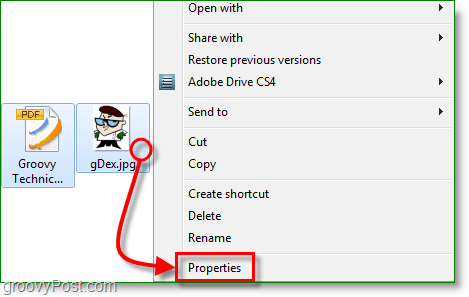 щелкните файл правой кнопкой мыши, а затем просмотрите его свойства в Windows 7
