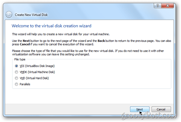 VirtualBox выбрать тип образа диска виртуальной коробки Windows 8