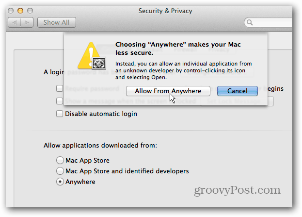 Отключить OS X Mountain Lion Gatekeeper Security